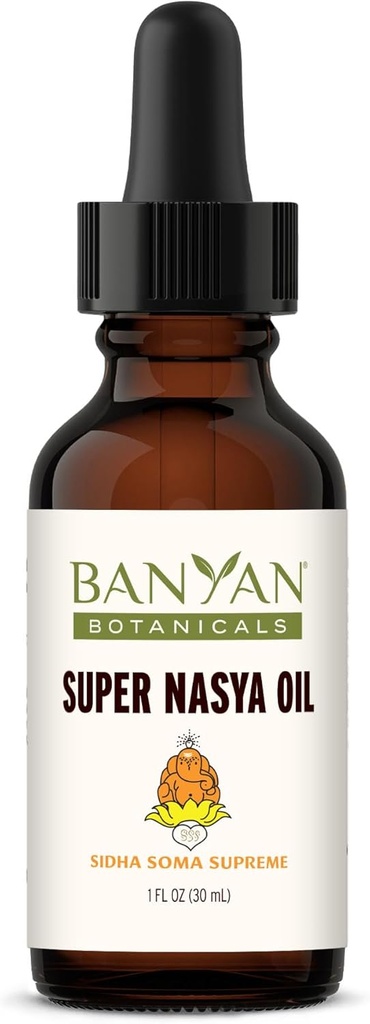 שמן בניאן הבוטנים Super Nasya - Herbal Nasal יורד עם רוז & Sandalwood - Soothes The Nasal Passages & תומך בנשימה בריאה * 1 oz - Non-GMO, Chemical Free, Cruelty Free, Cruelty Free, Cruelty Free