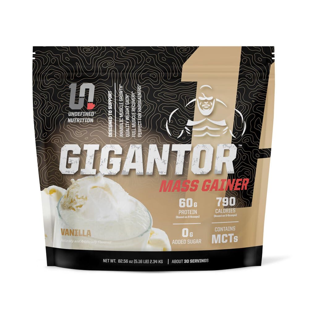 לא מוגדר תזונה Gigantor Mass Gainer על ידי בריאן Shaw (60g חלבון, 30 משרתות, עד 790 איכות קלוריות) - ליברלה מלט קשיח מקבלר עם 5 שלב חלבון בלנדר (5.16 lbs, Vanilla)