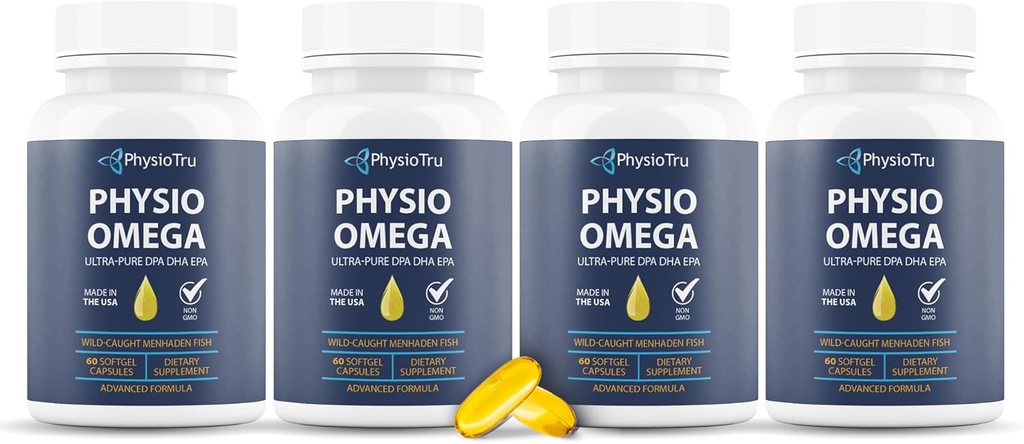 Physio אומגה 2400 מ"ג שמן עם אומגה 3 Fatty Acid תוספת - Heart & Brain Health תוספי עבור מבוגרים - non-GMO, Burpless, Light Citrus Flavor, Sustainably Sourced - 240 Softgels