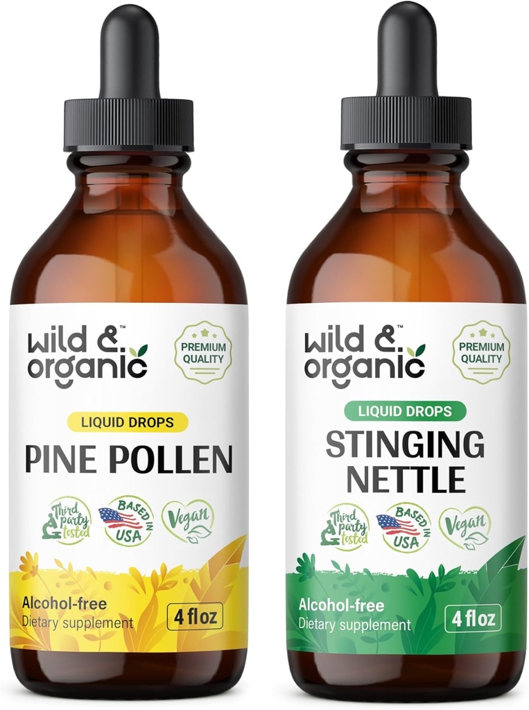 Wild & Organic Pine Pollen Tincture 4 fl oz & Sting Nettle Root Tincture 4