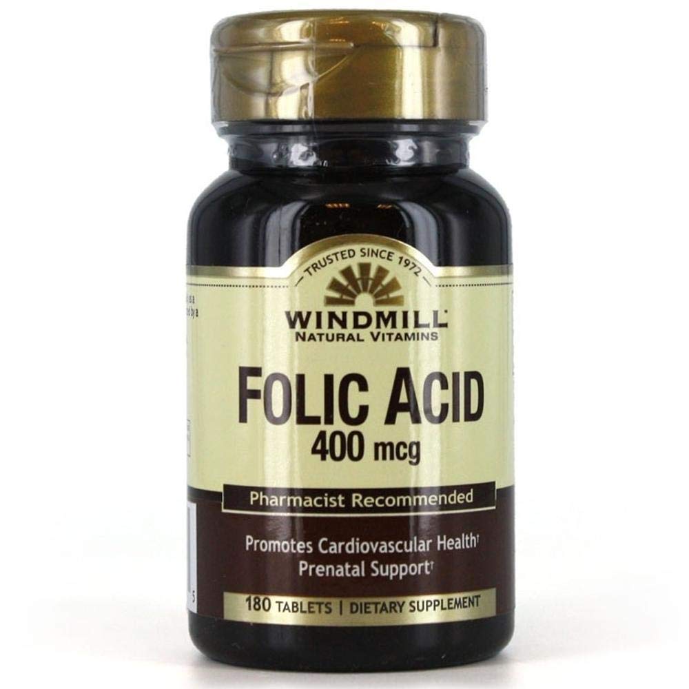 Windmill Folic Acid 400 מקג טבליות - 180 Ea