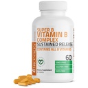 Bronson Super B ויטמין B Complex Sustained Slow Release (Vitamin B1, B2, B3, B6, B9 - Folic Acid, B12 מכיל את כל ויטמין B 60 טבליות