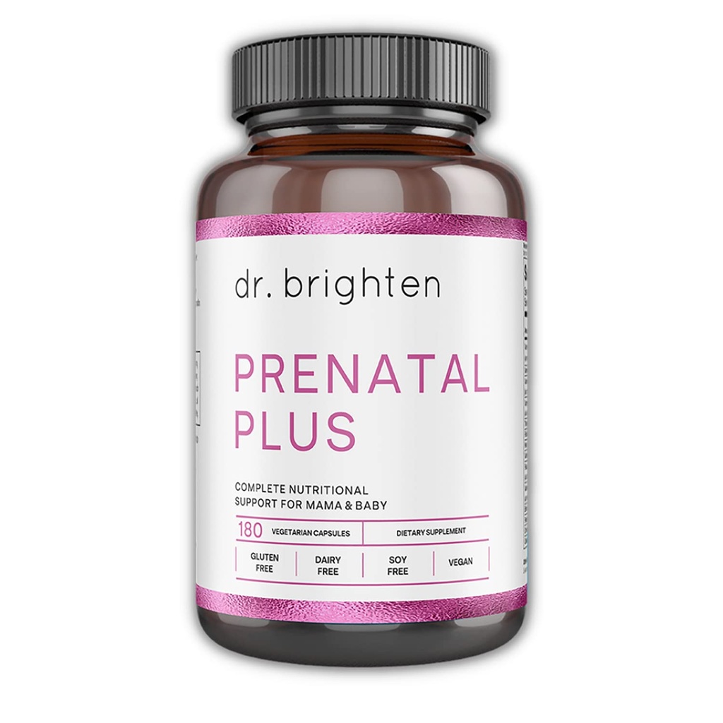 Dr. Brighten Prenatal Plus - Women's Formulation, Active B ויטמינים, מינרלים, Antioxidants for Pregnancy or Nursing Mothers, Non-GMO Vegan, No Gluten, No Soy - 180 קפסולות