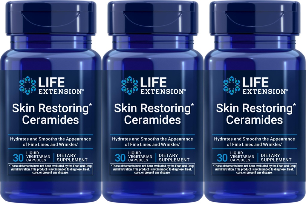 Life Extension Skin Reאחסן את Ceramides, 30 קפסולות צמחוניות נוזליות (Pack of 3)