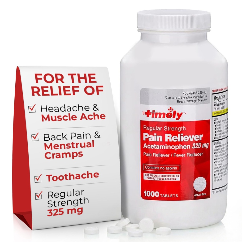 זמן-CAP LABS, INC. Timely Acetaminophen 325 טבליות MG 1000 הרוזן - הקלה בכאב כוח רגיל - מסטרואלי Cramps, Fever להפחית, כאבי קטינים של דלקת פרקים