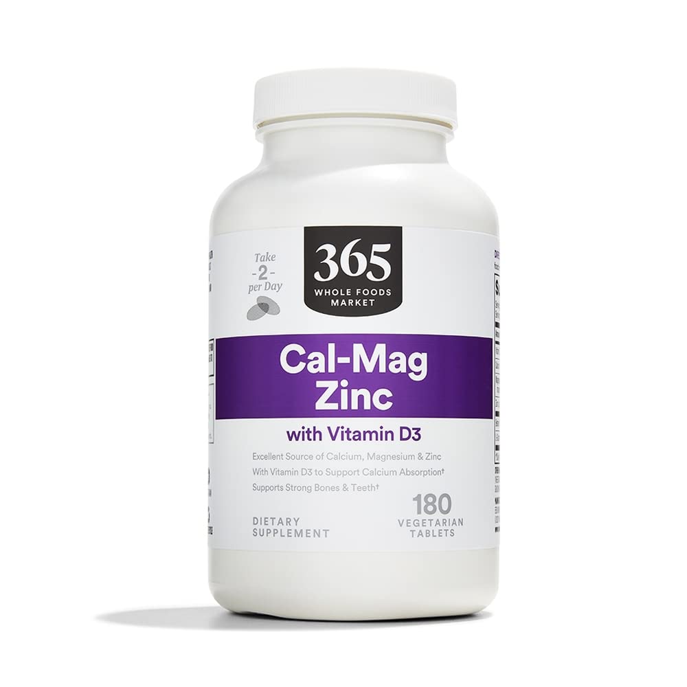 365 על ידי Whole Foods Market, Cal-Mag-Zinc עם ויטמין D3, Vegetarian, 180 Count