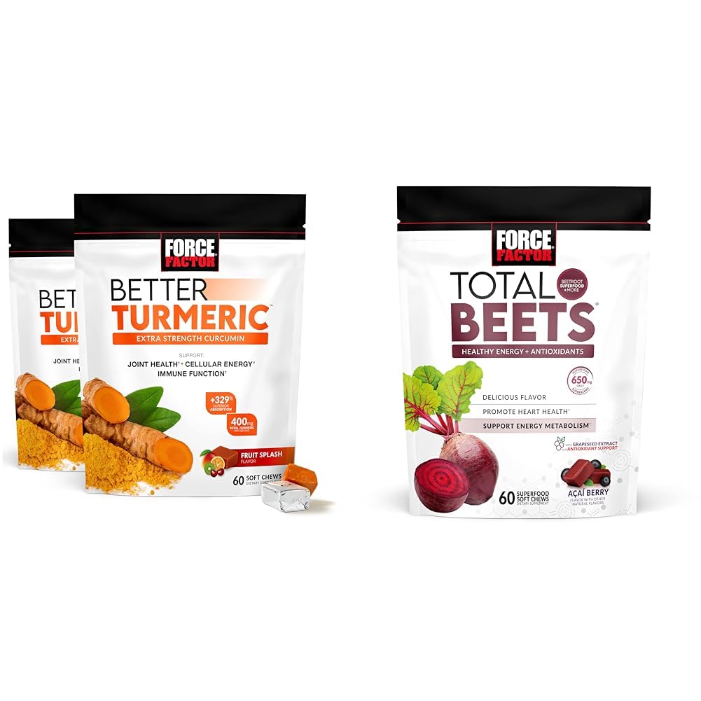 כוח גורם טוב יותר Turmeric 120 צ'אדות רכות ו- Total Beets 60 צ'אדות רכות בונדלה לבריאות הלב