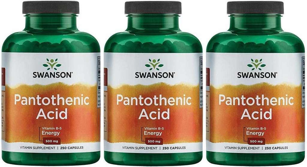 Swanson Pantothenic Acid (Vitamin B-5) אנרגיה Metabolism Nerve פונקציות תמיכה 500 מ"ג 250 קפסולות (3 Pack)