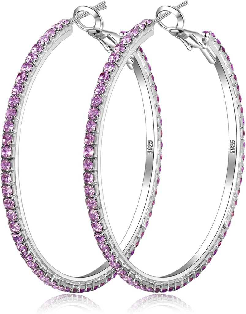 925 סטרלינג Silver Earrings גדול Rhinestone Hoop אוזנייםrings Big Cubic Zirconia Hoop אוזנייםrings דק Rhinestones Round Hoop אוזנייםrings for Women 20/30/40/50/60/70mm Sparkly Hoops with Crystals for Womens