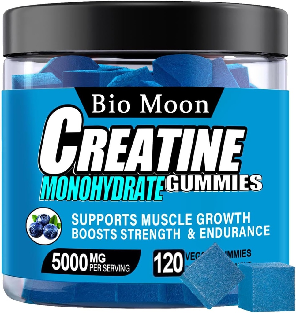 Creatine Monohydrate Gummies 5000 מ"ג עבור גברים ונשים, Chewables Creatine Monohydrate עבור כוח שרירים, שריר בונה, אנרגיה Boost, תוספת טרום עבודה (120 Count)- Blueberry פלבמור