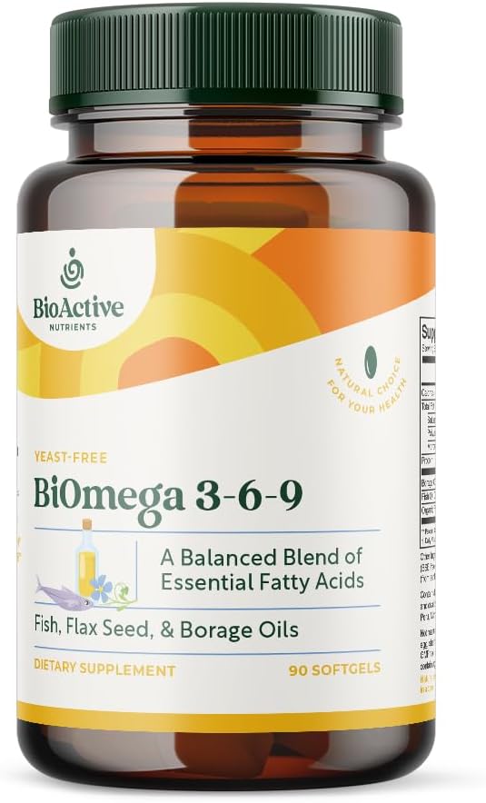 BIOACTIVE NUTRIENTS BOmega 3-6-9 תוסף Softgels עבור נשים וגברים - אומגה 3 6 9 - המורכבות של הדג הטוב ביותר, שמן פלקסיד ושמן Borage - 1200 מ"ג - 90 Softgels