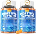 Enzymes with Probiotics, Multivitamins, Calcium, Magnesium - All 24 Essential Chewable Multi Enzymes - Papaya, Lipase, Amylase, Bromelain - Breaking Carbs, חלבונים, Fats, 2Packs