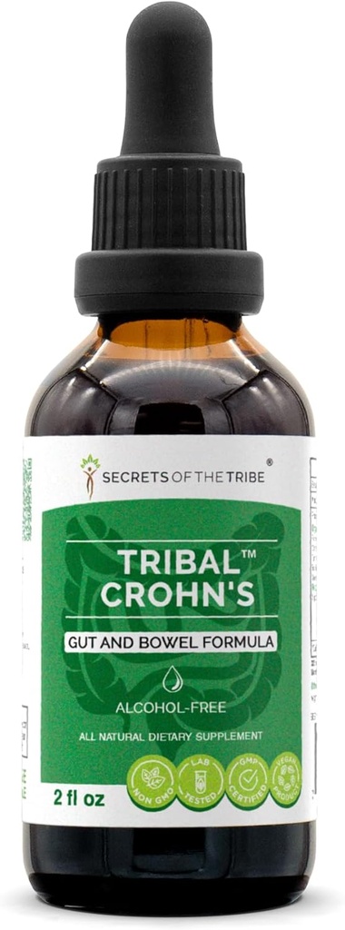 Tribal Crohn's Herbal לחלץ אלכוהול חינם, Tincture, Glycerite Slippery Elm, Parsley, Marshmallow, Turmeric, Frankincense, תה ירוק. Got and Bowel Formula 2 oz