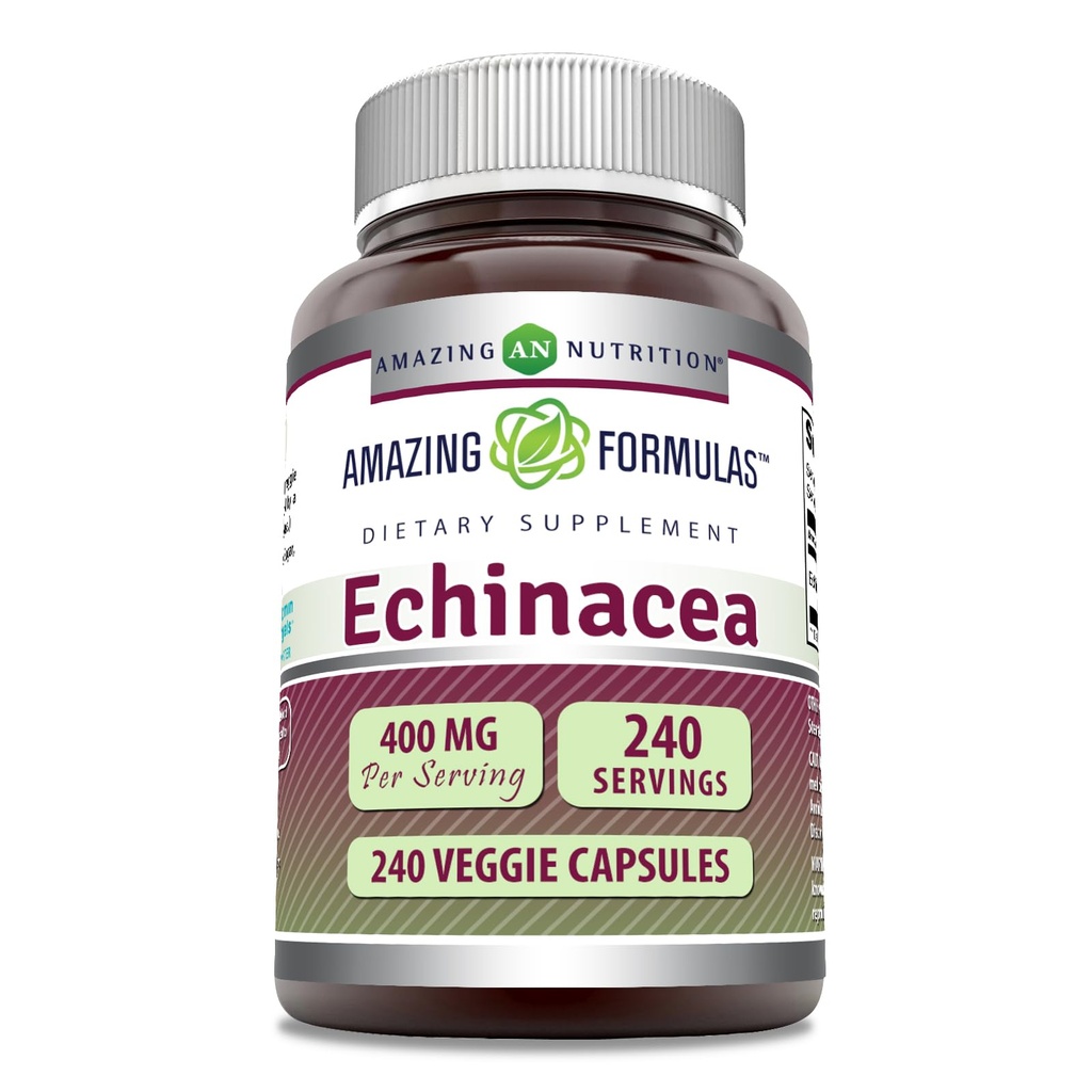 פורמולה מדהימה Echinacea תוסף | 400 מ"ג לשרת | 240 קפסולות Veggie | Non-GMO | Gluten-Free | Made in USA