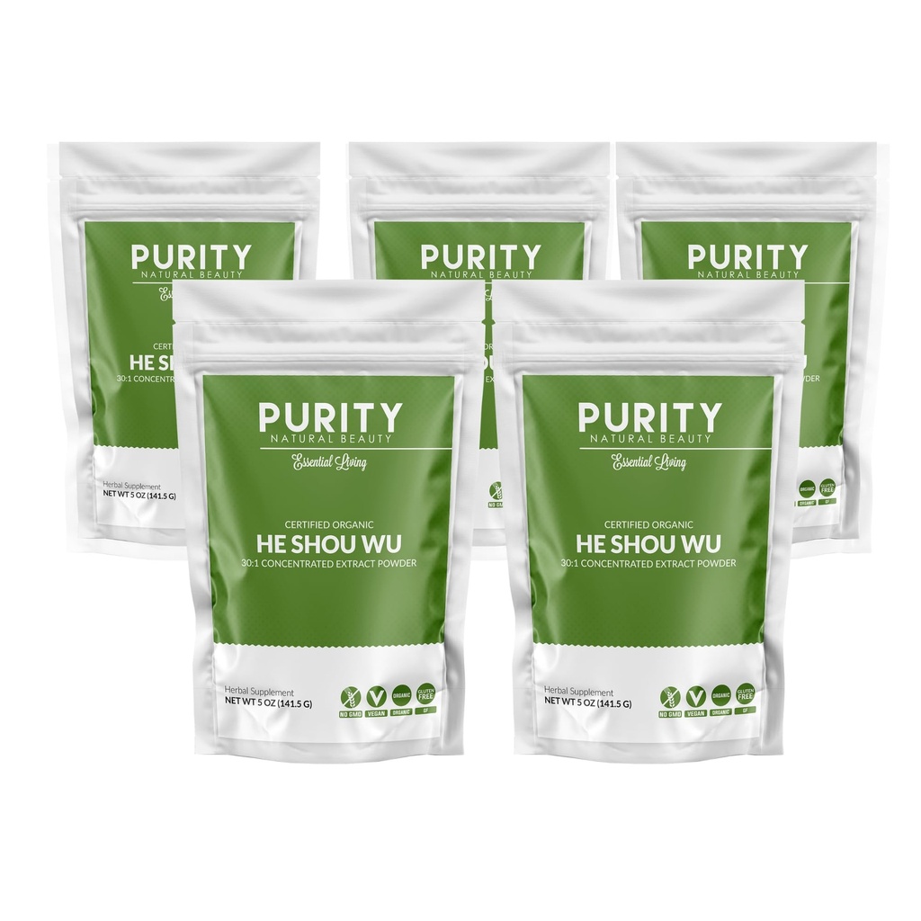 אורגני מוסמך הוא Shou Wu - גדול 5oz Bag של 30:1 ריכוז-Fo-ti - אורגני Foti Extract- Fo ti He Shou Wu אורגני (Pack of 5-25 Ounces)