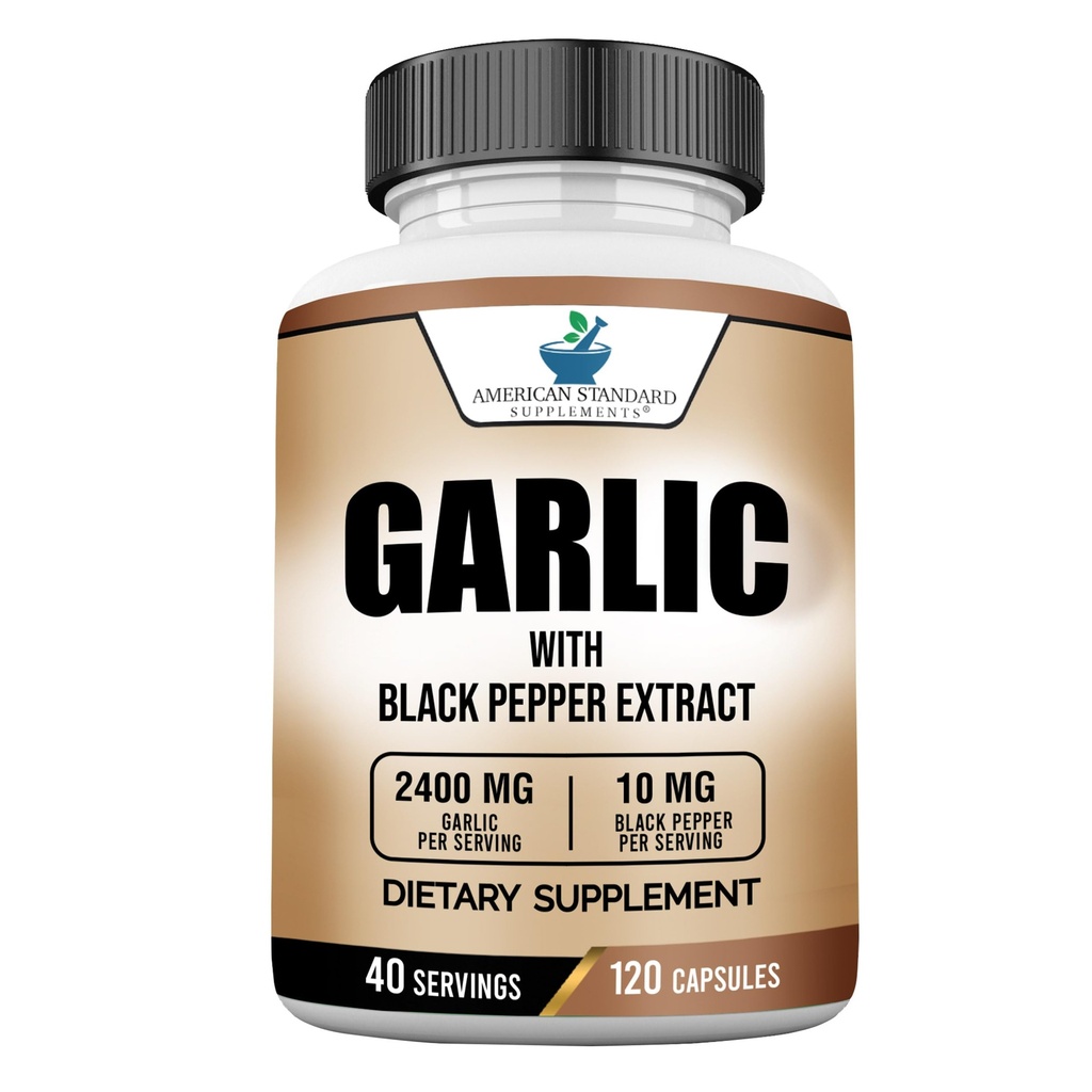 תוסף סטנדרטי אמריקאי Garlic 2400mg Per לשרת עם Black Pepper פירות לחלץ - טבעוני, גלוטן חינם, non-GMO, 120 קפסולות, 40 משרתים
