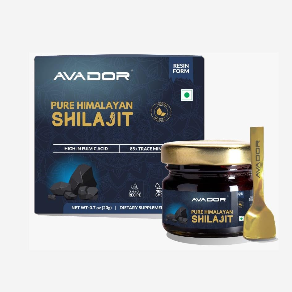 AVADOR 20 גרמות ההימלאיה שילאג'יט Resin 20gm | 0.7oz with 85+ Trace מינרלים | High Fulvic Acid (כולל Free Spoon)