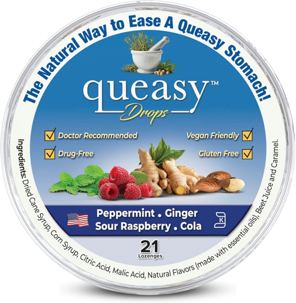 Three Lollies Quy Drops - Ease Chemotherapy Nausea & Travel Diseaseness - Alleviate a Dry Mouth - גידול טבעי - 21 ct