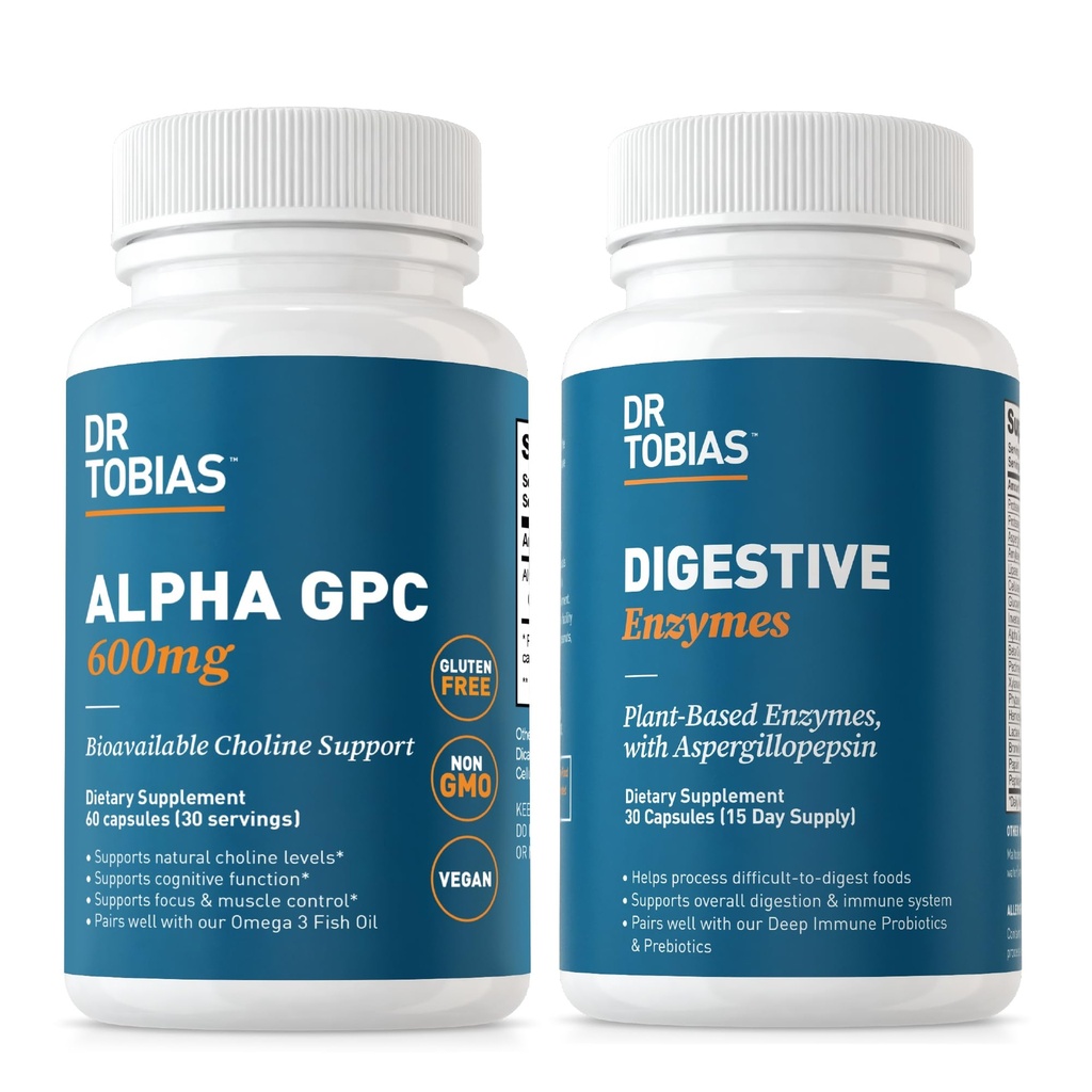 ד"ר טוביאס אלפא GPC & Digestive Enzymes - תמיכה פונקציונליות קוגניטיבית וכל יום Gut בריאות עם תוסף ביו זמין ו Premium Enzymes for Digest, non-GMO