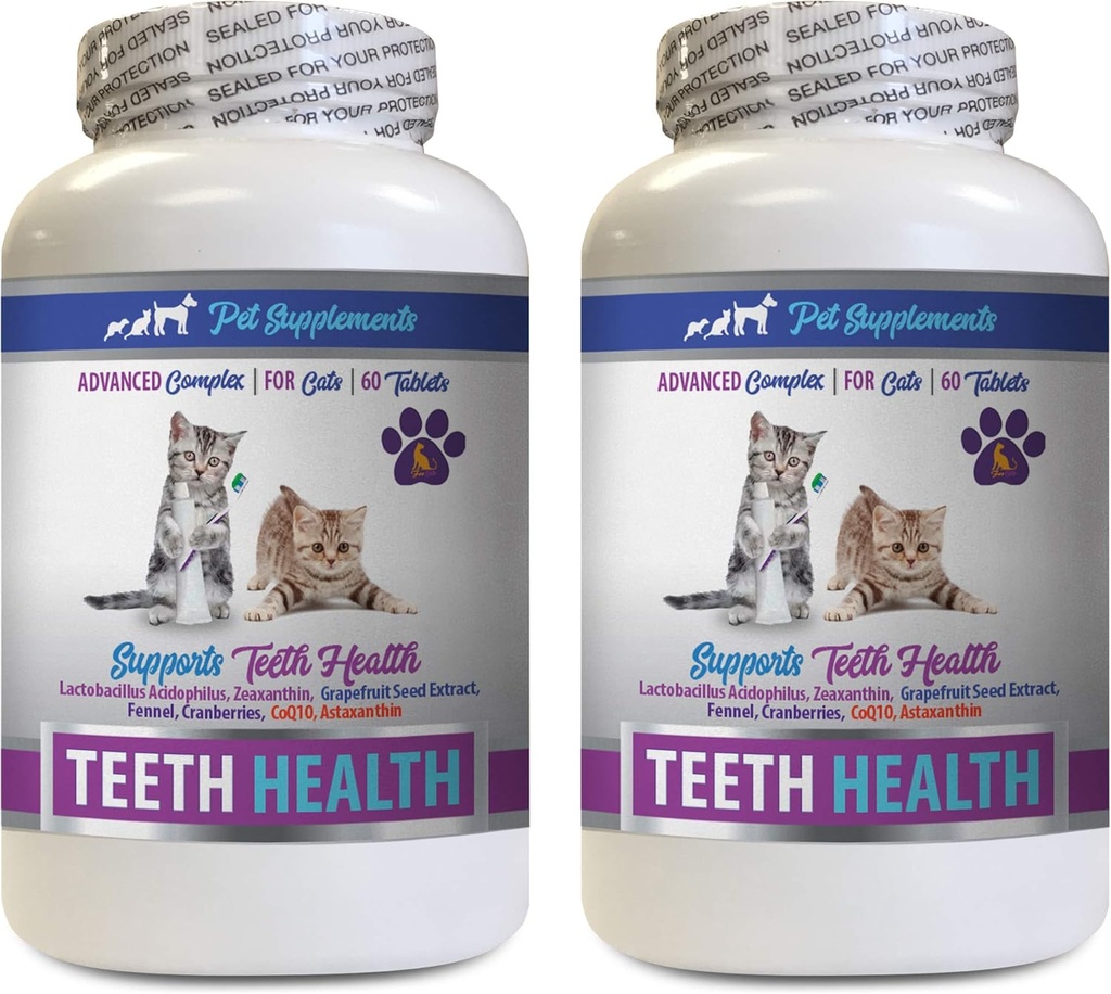Cat Bad Breath Treats - CAT שיניים בריאות - Advanced Mouth Health Complex - Immune Boost - ויטמין B12 לחתולים - 2 בקבוקים (120 טבליות)