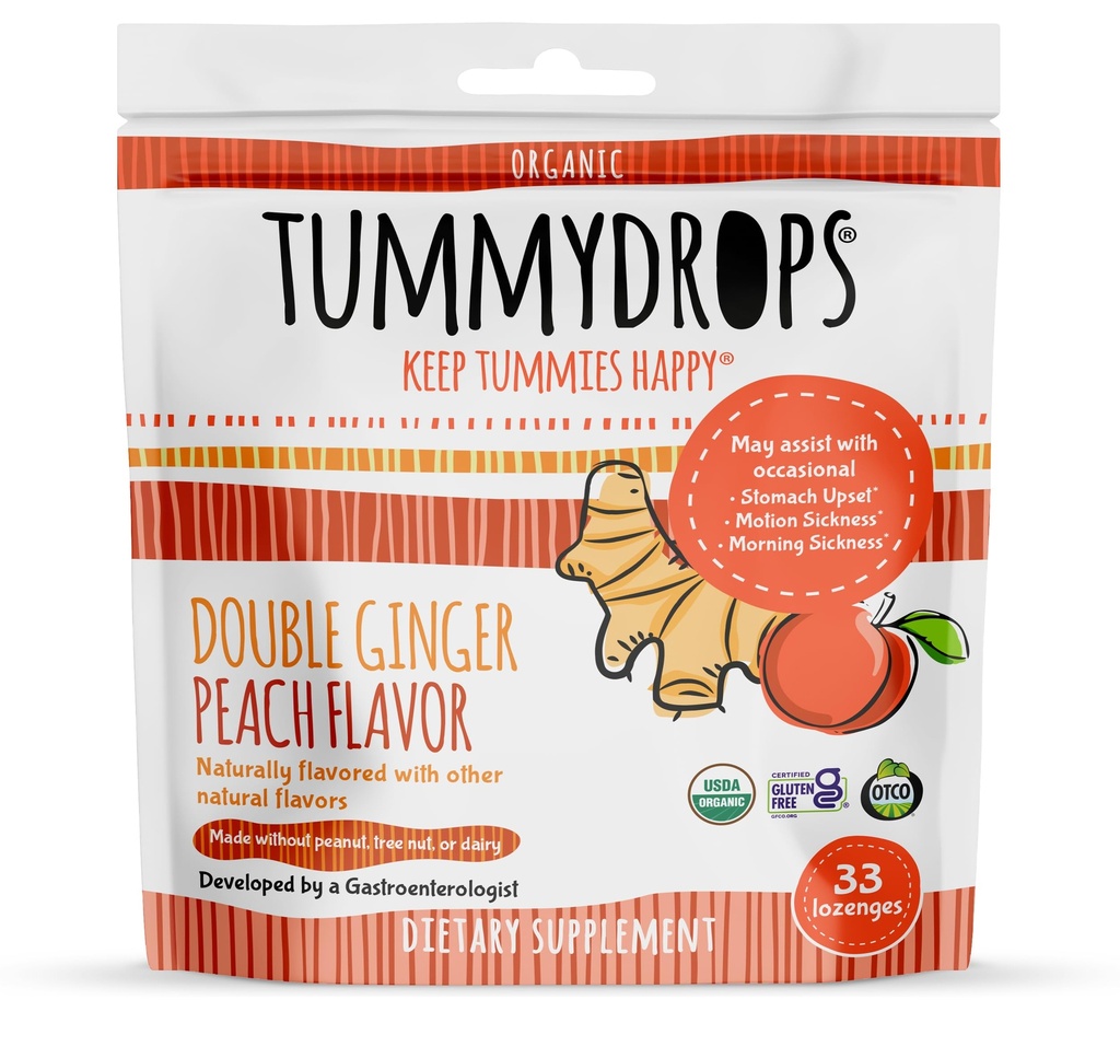 Tummydrops USDA אורגני כפול ג'ינג'ר Peach, 33 lozenges