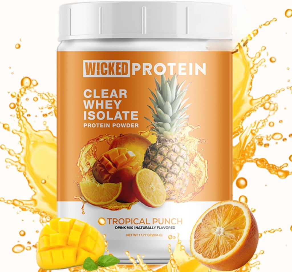 אבקת חלבון מצופה, Clear Whey Isolate, 23g חלבון, 95 קלוריות, מרעננים Juice, פרויקט תווית נקייה מוסמך, Gluten Free, Post Workout Recovery, חלבונים לנשים וגברים (Tropical Punch)