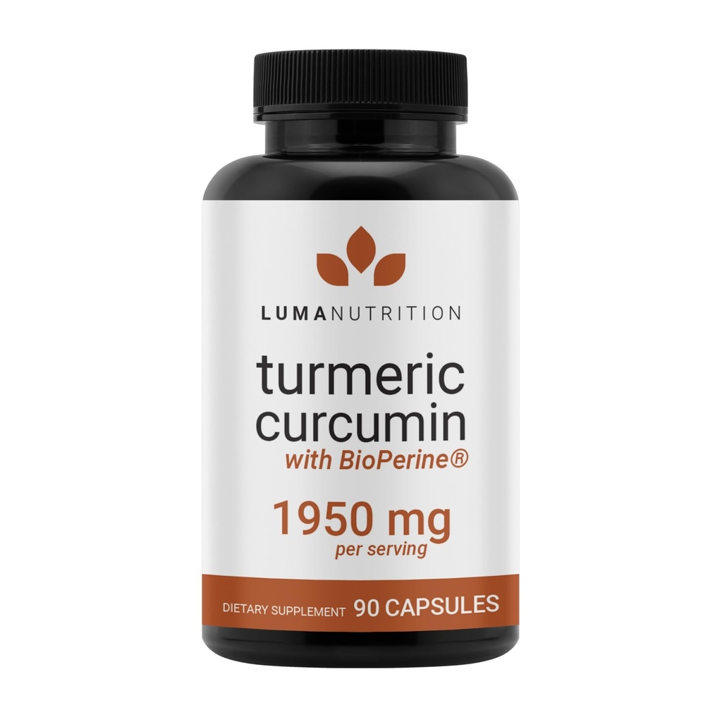 Luma Nutrition Turmeric Curcumin עם Black Pepper - 95% Curcuminoids - 1950 מ"ג פרי - Premium Turmeric תוסף - עם bioPerine עבור Max Absorption - Made in USA - 90 קפסולות