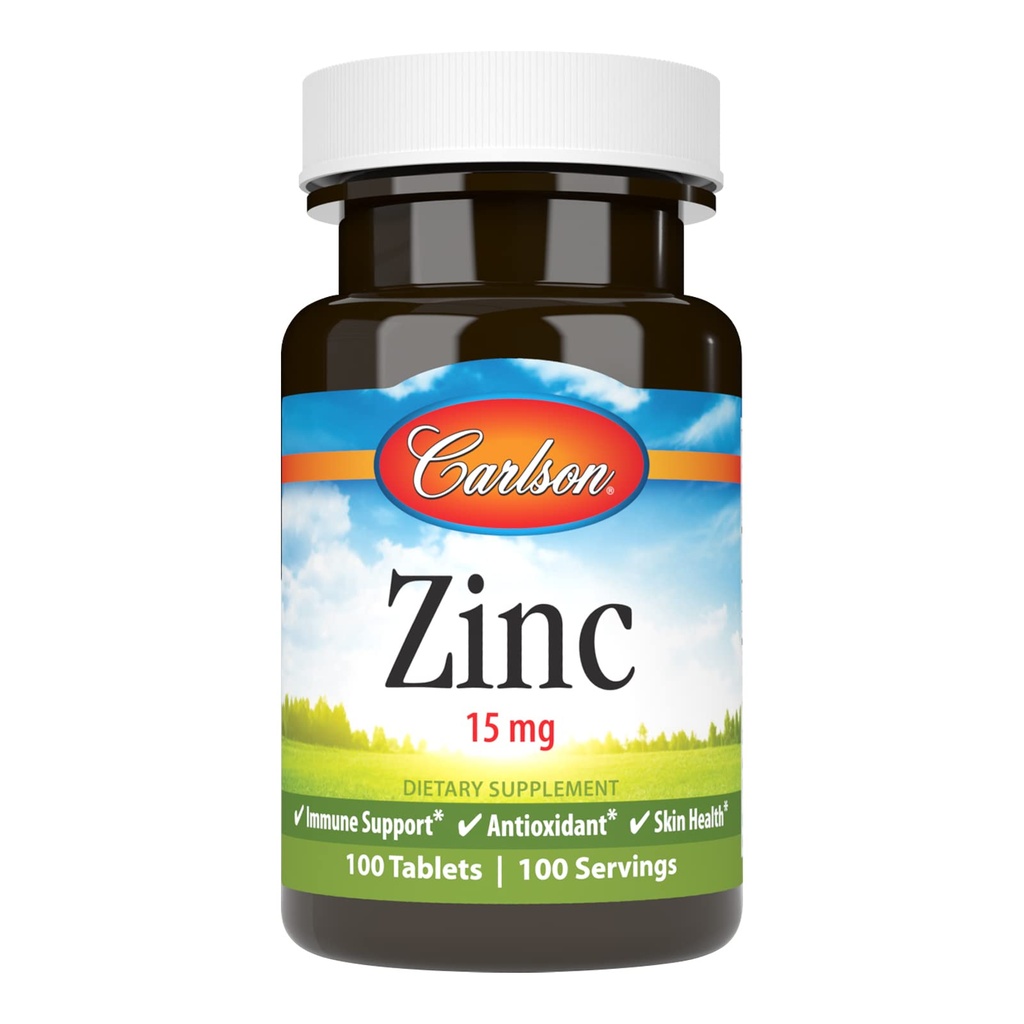 קרלסון - Zinc, 15 מ"ג, תוסף Zinc, Zinc Gluconate, Immune Support & Skin Health, Zinc Tablets, Antioxidant, Zinc כמוסות, 100 טבליות