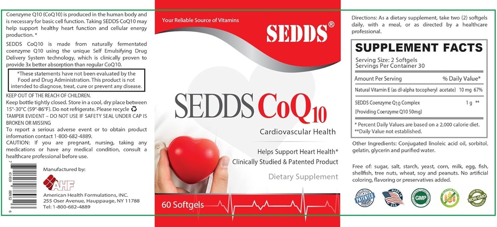SEDDS® CoQ10 Ubiquinol Cardiovascular Health תוסף, ויטמין יומי לבריאות הלב ואנרגיה (60 ספירה), Highly Absorption Water-Soluble Softgel עבור לחץ דם גבוה וצ'ולסטרול
