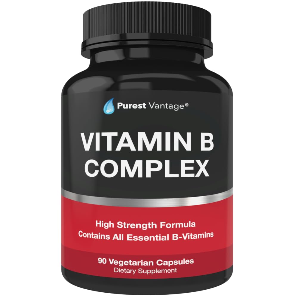 ויטמין B מורכב ויטמין B12, B1, B2, B3, B5, B6, B7, B7, B9, Folic Acid - Super B Complex ויטמינים לנשים, גברים, מבוגרים - 90 קפסולות צמחוניות