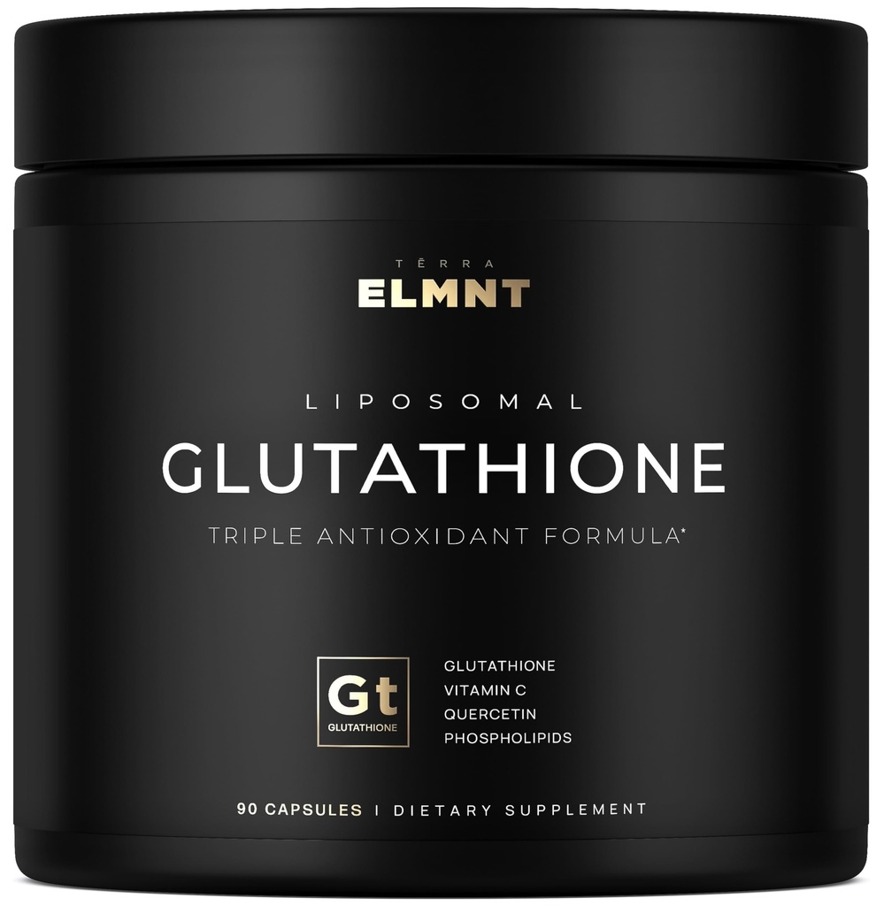 ELMNT 2150 מ"ג Super Liposomal Glutathione תוסף w. ויטמין C, Quercetin & Pure L Glutathione 2000 מ"ג משולש פעולה פורמולה Glutathione Liposomal תוספת w. Phospholipid Layer - 90 Pills, Non-GMO
