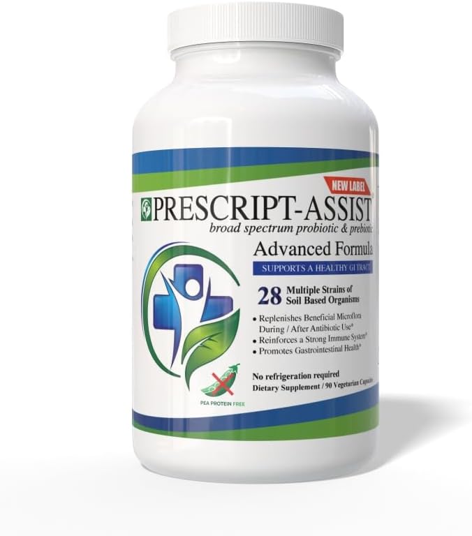 Prescript-Assist Prebiotics & Probiotics for Digestive & Immune Health with no Pea Protein for Quick Absorption - Advanced Plant- Based, טבעוני, תמיכה בשרירים Recovery & Gut Health, 90 קפסולות