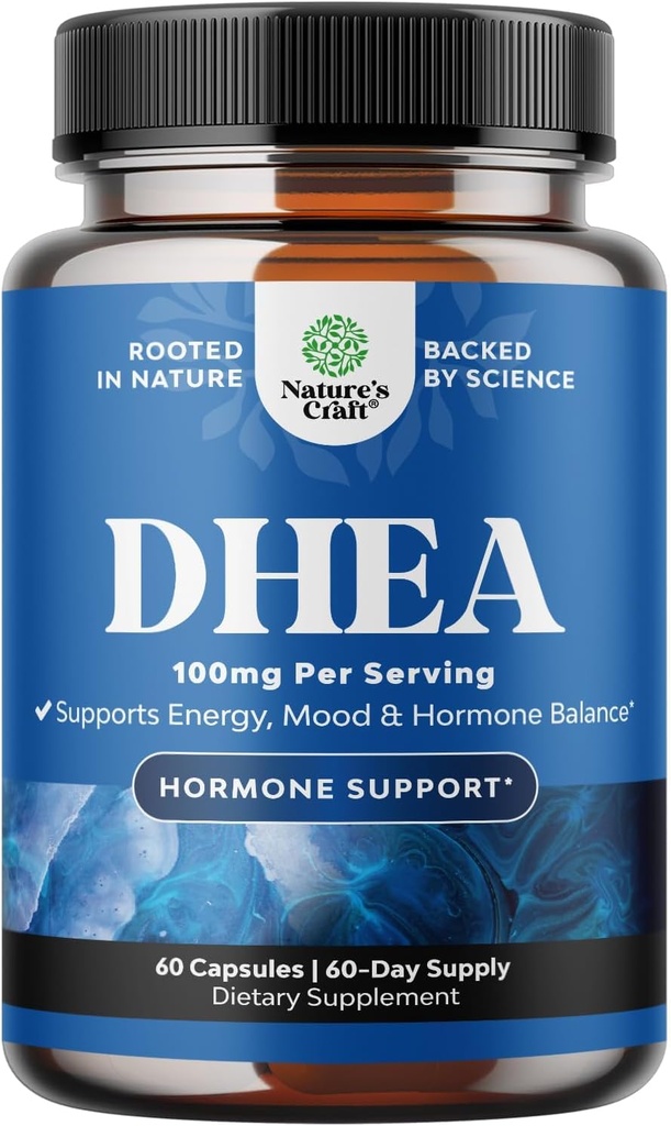 DHEA תוסף לנשים וגברים - Pure DHEA 100 מ"ג עבור איזון הורמונלי, משפר את Mood Stability, תפקוד המוח, מערכת החיסון, אנרגיה פוריות - Dehydroepiandrosterone קפסולות למבוגרים - 60 Cttt