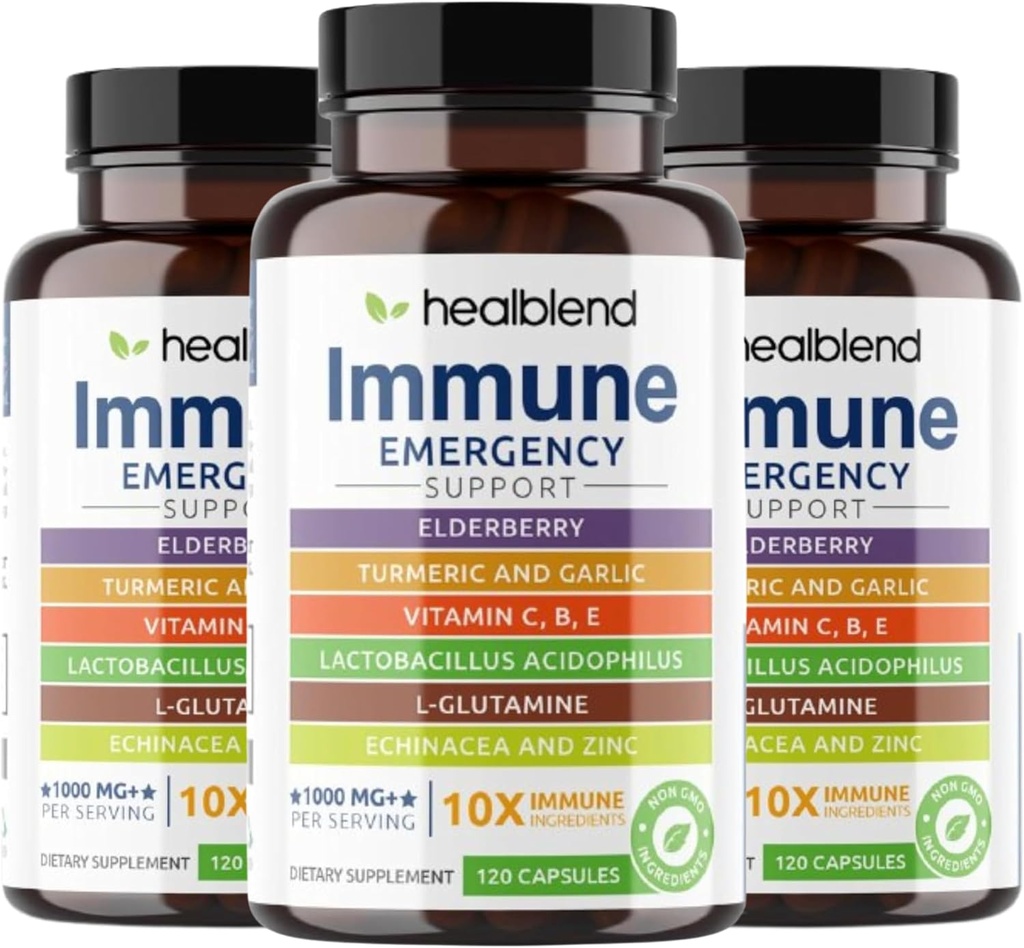 מרפא 10 ב 1 Immune תמיכה תוסף Booster עם Elderberry, Zinc, Echinacea, Turmeric, Lactobacillus Acidophilus, עבור מבוגרים (3 Pack)