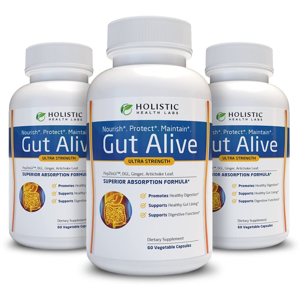 Gut Alive - All Natural Support to Fight IBS, Heartburn, Acid Indigestion, Acid Reflux, Bloating & Gas.comtion ייחודי (60 Count)