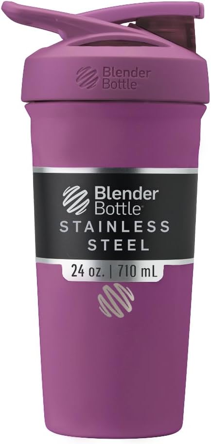 בלנדר בוטל סטרדה Shaker Cup Insulated Stainless Steel Water Bottle with Wire Whisk, 24Ounce, Plumlum