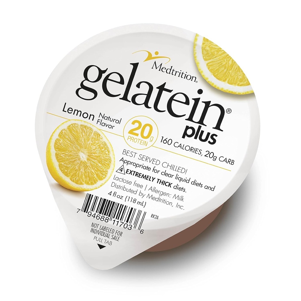 Medtrition Gelatein Plus לימון: 20 גרם של חלבון. אידיאלי עבור דיאטות נוזליות ברורות, לבלוע קשיים, דיאליזה ואונקולוגיה. חטיף טרום או פוסט עבודה. (36 Pack)