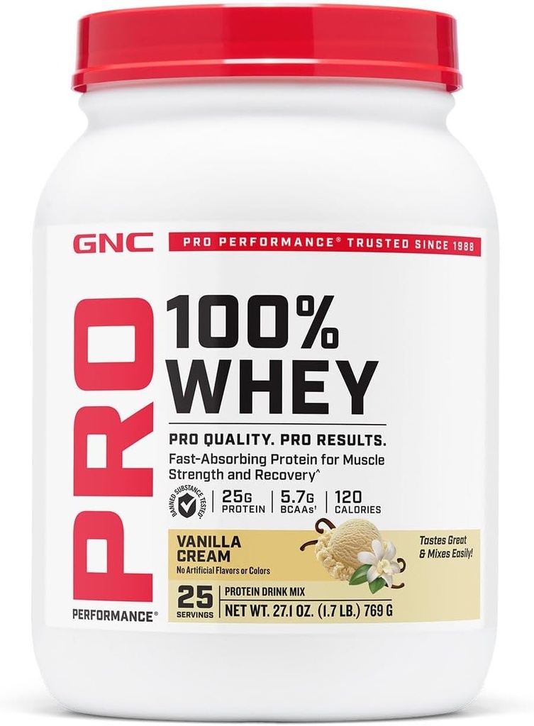 GNC Pro ביצועים 100% אבקת חלבון Whey 2.0, קיצור מהיר של כוח שרירים ושיקום, וניל, 25 משרתים