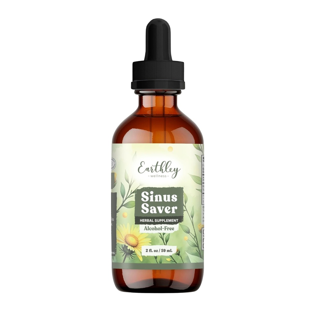 Earthley Wellness Sinus Saver, Natural Remedy, Free of Allergens, Parabens, and Preservatives, Helps Boost ויטמין C (2 oz, אלכוהול חופשי)