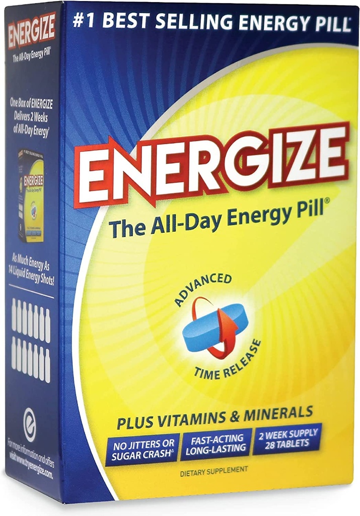 גלולות אנרגיה קפאין - Fast Acting Energy Pill - תוספת בריאות למוח להתמקד - ביצועים משופרים, התראה וקלרנס - All Day Energy, No Jitters, No Crash - 28 Time משוחררים Tablet