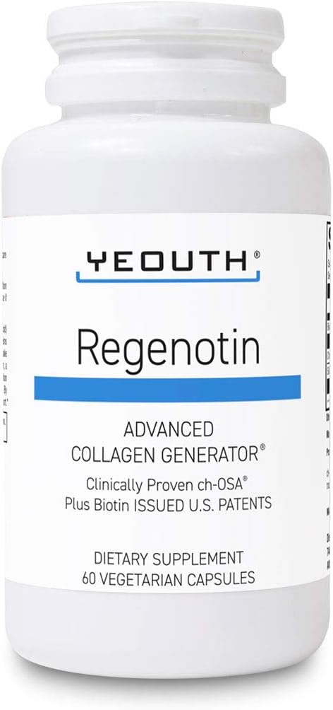 YEOUTH Regenotin Collagen Support for Skin, Nails, שיער ופרקים, תוספי תזונה צמחוניים לגברים ונשים, 60 קפסולות
