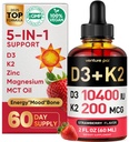 מיזם Pal 5-in-1 ויטמין D3 10000 IU & K2 כמו MK-7 200mcg עם Magnesium, שמן MCT, Zinc, Sugar-Free ויטמין D נוזלי |imum Absorption עבור העצם, Mood & Immune בריאות - 2 FL OZ, 67 ימים