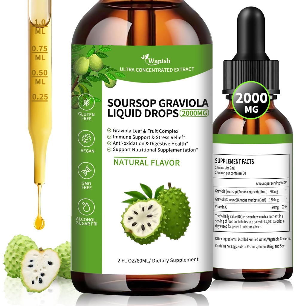 אספן אורגני Soursop Graviola נוזל טיפות, Sour SOP bitters נוזל עבור תמיכה תאים והתחדשות, Immune Boost, Liver ו Sleep, Herbal Goodness, Sugar / gluten חינם, Natural Flavor, 2 Fl Oz Oz