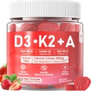 ויטמין D3 10000iu + K2 MK7 + A Gummies עם Calcium Magnesium Zinc for Women & Men, High Potency ADK ויטמין תומך ב- Immune System, Bone and Vision Function, Sugar Free 120 Ctsss