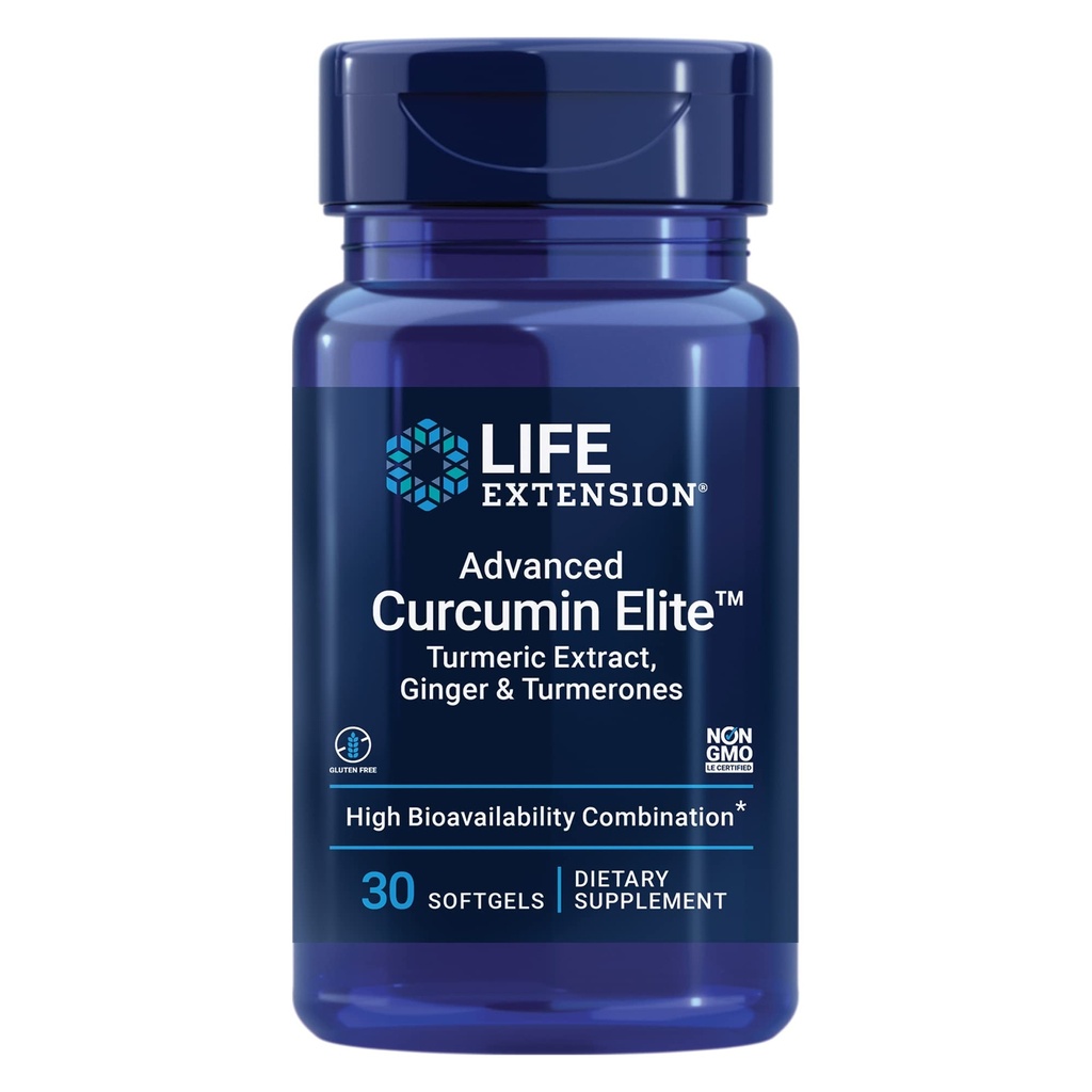 Life Extension Curcumin Elite Turmeric Extract, ג'ינג'ר ו Turmerones - עבור Inflammation Health Support and Cardiovascular & Brain Health - Gluten-Free, non-GMO - 30 Softgels