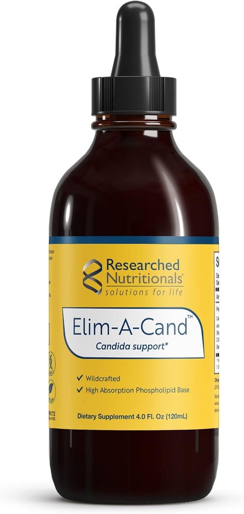 דיאטות מחקר Elim-A-Cand - Candida Support - Microbial & Gut Health Supplements with Berberine, Slippery Elm, Cinnamon Bark, PAU D'Arco & Marshmallow Root - Herbal Detox Tincture (4 Fl Oz)