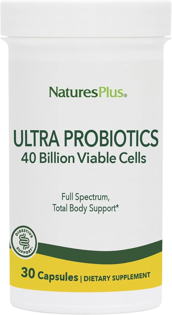 NaturesPlus Ultra Probiotics - 30 קפסולות טבעוניות - תמיכה מלאה של הגוף - כולל Prebiotic Acai - 30 משרתות