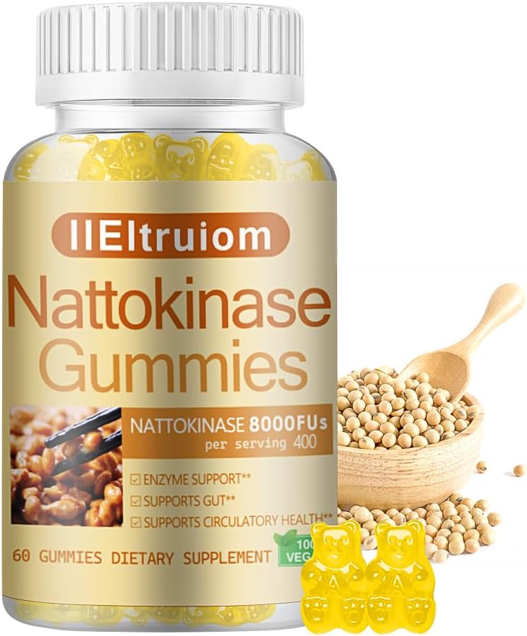 Nattokinase תוסף 8,000 FU(400 מ"ג) Per Serve, Holhorn & Beet Root Extract, Nattokinase Gummies המסורתית Natto לחלץ מקור, 60 Counts