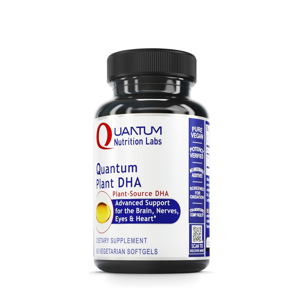 Quantum Nutrition Labs Plant DHA - Non-GMO Vegan DHA עם אומגה 3 Fatty Acids, Algae Based DHA עבור נשים וגברים, DHA טבעי מתאים עבור טבעונים - 60 קפסולות Softgel צמחונית