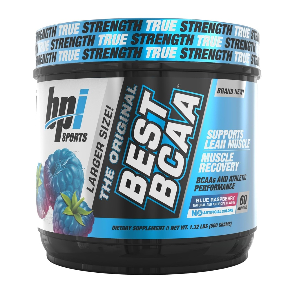 BPI ספורט הטוב ביותר BCAA - אבקת BCAA - Chain Amino Acids - התאוששות שרירים - סינתזה חלבון שרירים - ביצועים משופר - הידרה - פטל כחול - 60 משרתים - 21.12 Oz